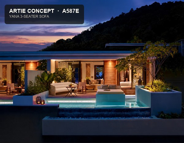 Rosewood Phuket 酒店场景中置入亚帝 YANA 三人沙发的概念效果图